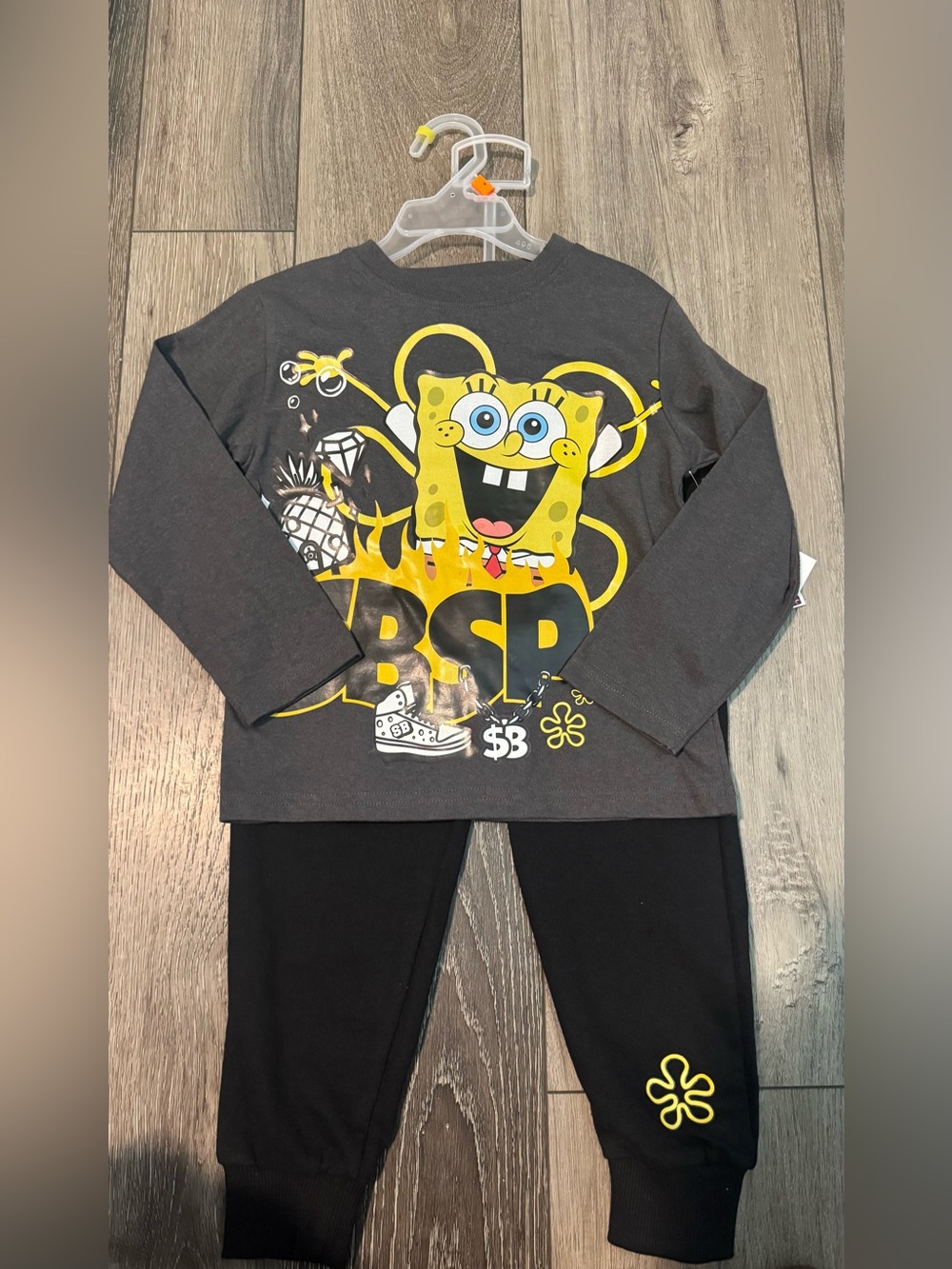 NWT SpongeBob Squarepants Gray & Black Kids Matching Set with Yellow Graphic